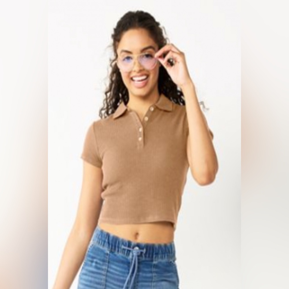 Juniors' SO® Ribbed Cropped Polo